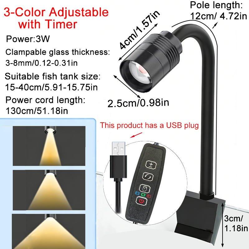 Aquarium Planted Tank Light - Projecteur USB 3W pour aquarium sud-américain,